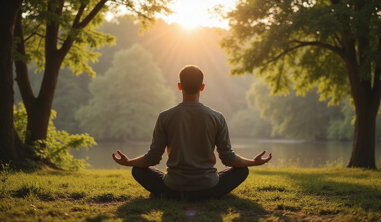 Uomo che medita in natura, simbolo di equilibrio e benessere