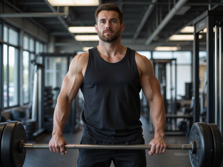 Uomo che esegue un allenamento di forza in palestra con concentrazione