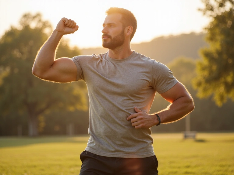 Uomo energico che fa sport all'aperto, simbolo di vitalità e benessere