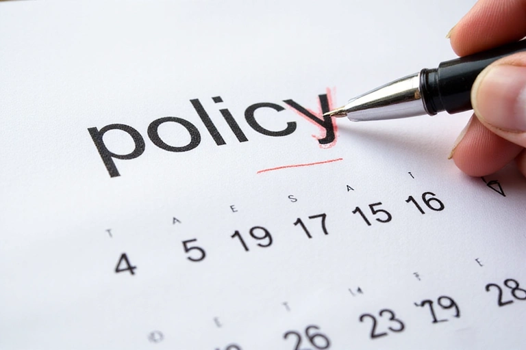 Calendario con una data evidenziata e una penna, che simboleggia gli aggiornamenti delle politiche