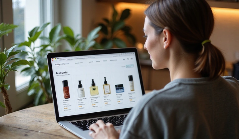 Donna che acquista online prodotti LuxCore