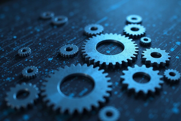 Immagine di ingranaggi e connessioni che simboleggiano la collaborazione sicura con fornitori di servizi.