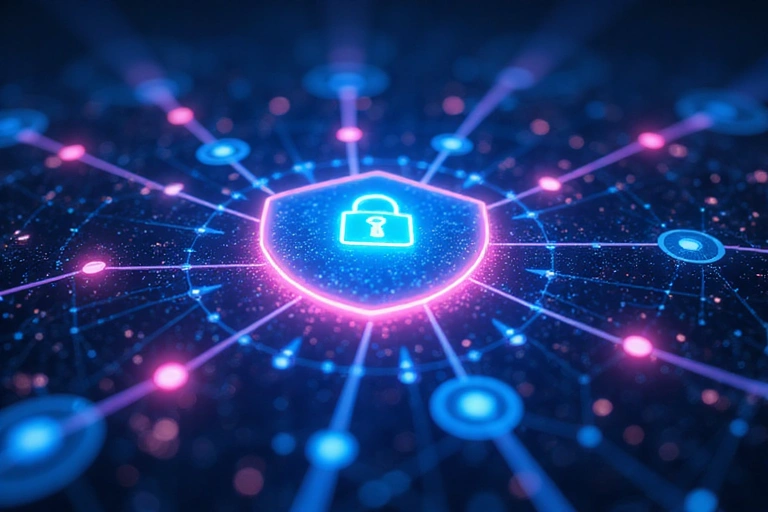 Immagine astratta che rappresenta la protezione dei dati e la privacy su internet.