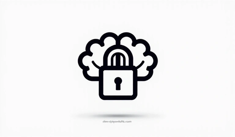 Icona di proprietà intellettuale con un lucchetto e un cervello stilizzato, che rappresenta la protezione dei contenuti digitali.